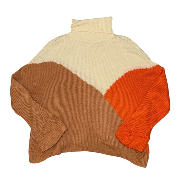 Pink Lily Sweaters - Pink Lily Colorblock Orange cream tan turtleneck sweater women’s size XL